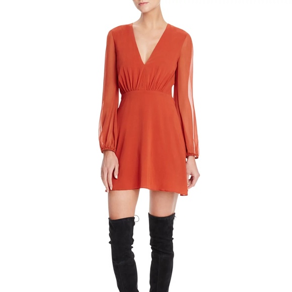 ALICE + OLIVIA Cary Long Sleeve Stretch Silk A Line Copper size 4 NWT - Picture 1 of 6